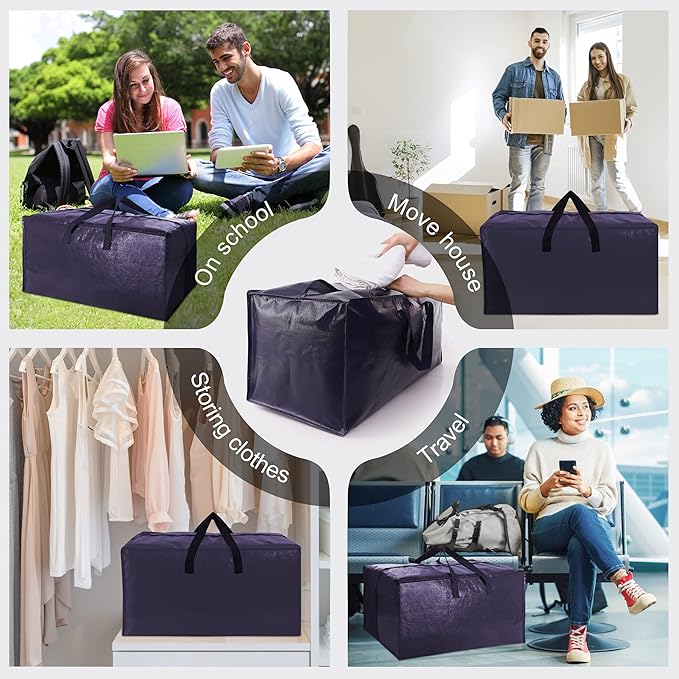 VELVETSURE Heavy Duty Extra Large Moving Bags W/Backpack Straps - Strong Handles & Zippers, Storage Totes For Space Saving, F