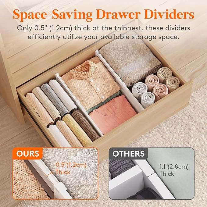 Lifewit 8" High 4 Pack Deep Drawer Dividers, 13.8-22.5" Adjustable Drawer Divider for Clothes with 12 Pack Drawer Dividers 4"