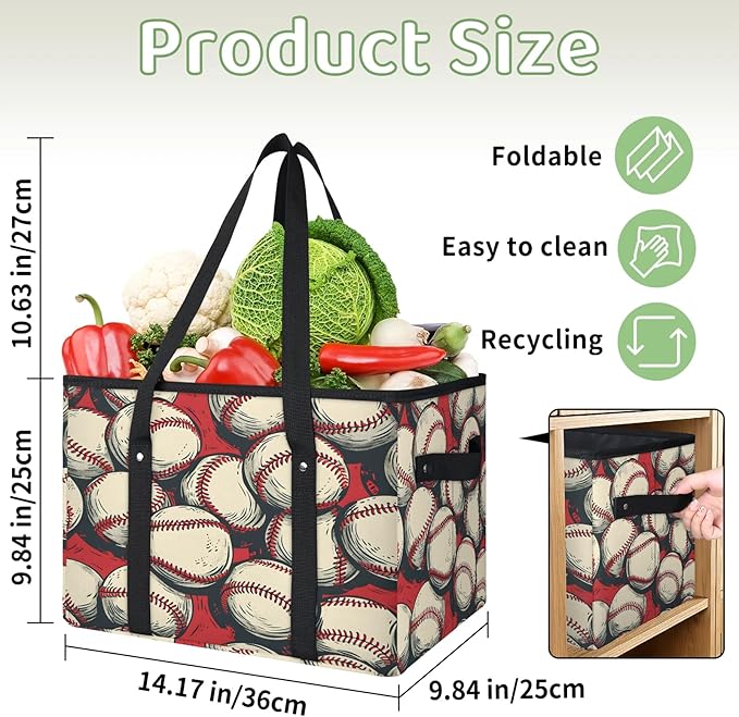 Reusable Grocery Bags Heavy Duty Shopping Bags Foldable Large Tote Bags with Long Handles & Hard Bottom