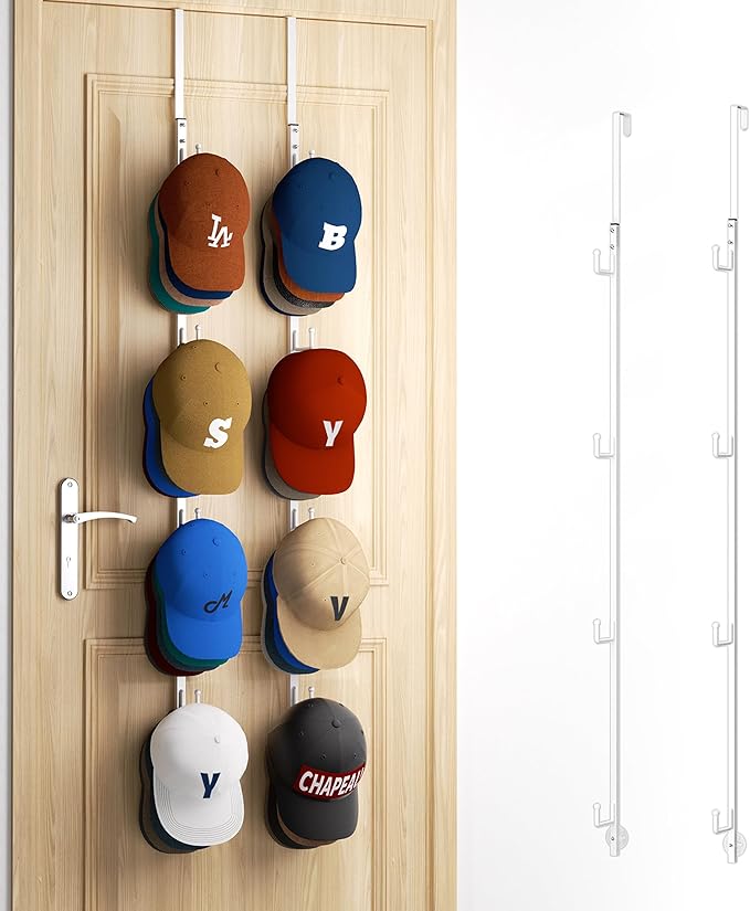HapiRm Over Door Hat Rack - 2 Packs Hat Organizer with 8 Hooks Design, Hanging Baseball Cap Organizer Storage Holds Up to 40 