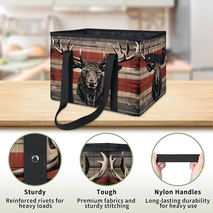 Reusable Grocery Bags Heavy Duty Shopping Bags Foldable Large Tote Bags with Long Handles & Hard Bottom