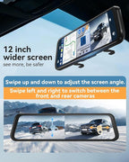 12'' Rearview Mirror Camera with CarPlay&Andorid Auto,4K Mirror Dash Cam Front and Rear Backup Camera with Reverse Assist/Loo