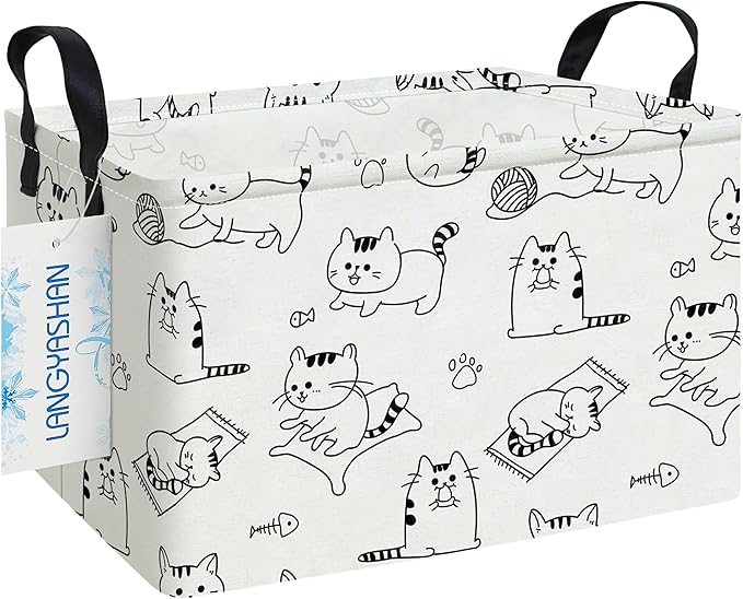 LANGYASHAN Rectangular Storage Bin Collapse Canvas Fabric Cartoon Storage Basket with Handles for Organizing Home Kitchen Boy
