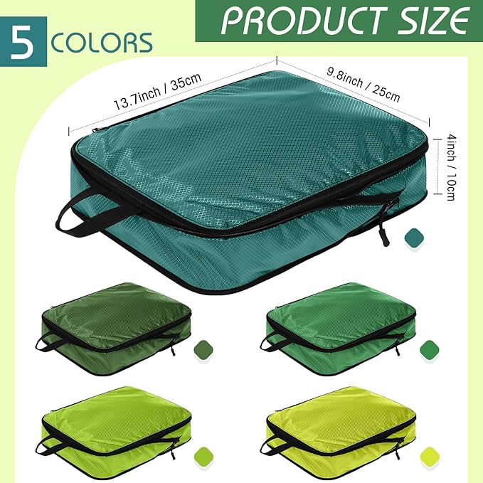 5 Pack Compression Packing Cubes for Travel Space Saving Cubes Luggage Organizer for Suitcase(Green,M)