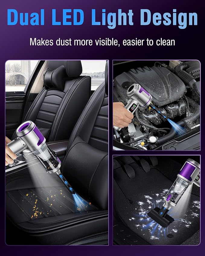 Handheld Car Vacuum Portable Cordless, 22000Pa High-Power Suction Hand held Vacuum Cleaner & Air Duster for Car Cleaning, Hom