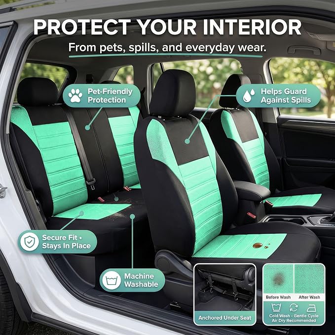 FH Group Automotive Car Seat Covers Full Set Premium 3D Air Mesh Front Seat Covers, Airbag Compatible & Split Bench Cover Uni