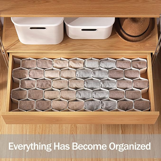 MORNITE 2 Sets Sock Drawer Organizer, Drawer Divider Organizer for Underwear Socks Ties Belts Assemble Honeycomb Separator Cl