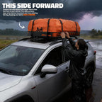 Mockins 50"x36"x4.5" Extendable Rooftop Cargo Carrier & 18 CuFt Orange Waterproof Roof Cargo Bag | 250 Lbs. Capacity Weatherproof SUV & Car Roof Rack Basket with Car Top Carrier Bag & Accessories