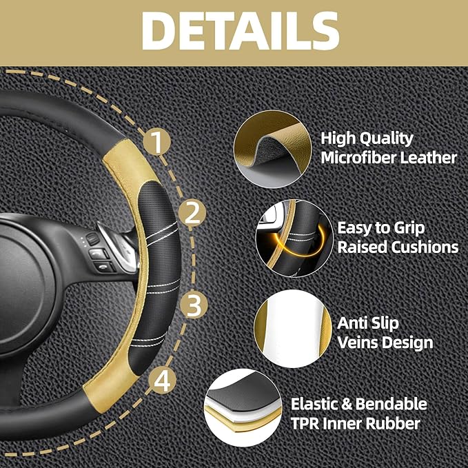 NBTEPEM Customized Auto Car Steering Wheel Cover for Honda Accord, Civic, CR-V, HR-V, Pilot, Microfiber Leather Sport Steerin