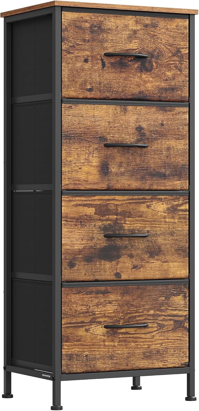 SONGMICS Dresser for Bedroom, Chest of Drawers, Steel, MDF, 4 Non-Woven Fabric Drawers, Storage Organizer Unit, Closet, Entry