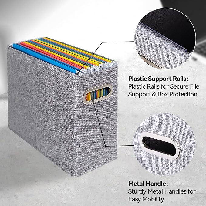 4 Packs Letter Size File Organizer, File Folders Organizer, Fabric Storage Box, Collapsible Paper Organizer with Metal Handle