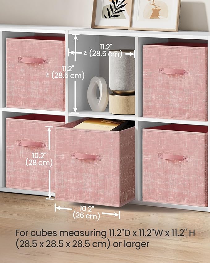 SONGMICS Storage Cubes, 11-Inch Non-Woven Fabric Bins with Double Handles, Set of 6, Closet Organizers for Shelves, Foldable,