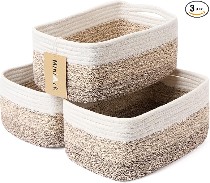 MiniArk Small Storage Baskets for Organizing | Closet Organizer Bins | Shelf Toy Basket | Woven Rope Baskets | Cube Decorativ