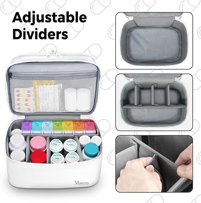 Mancro Dual Layers Medicine Organizer Bag, Pill Bottle Organizer Storage with Lockable Zipper, Medication Travel Bag for Pill