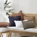 Foindtower Set of 2 Decorative Linen Fringe Throw Pillow Covers Boho Farmhouse Cushion Cover with Tassels Accent Pillowcase f