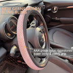PINCTROT Large Size Bling Comfy Steering Wheel Cover with Jumbo Crystal Rhinestones, Anti-Slip Diamond Leather, 15.5-15.75 Inch (Pink)