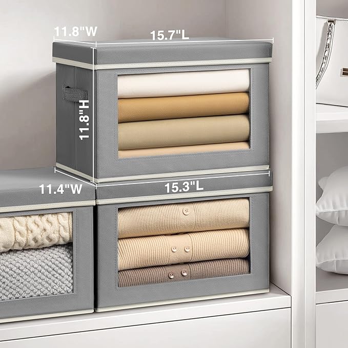 Homsorout Storage Bins with Lids, 3 Pack Large Storage Cubes with Window, Closet Bins with Lids & Handles, Fabric Box for Org