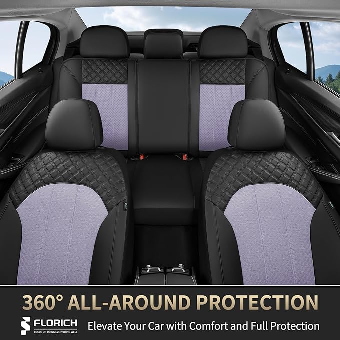 FLORICH Purple Seat Covers for Cars Front Seats Cover Mesh Leather Car Seat Covers Automotive Comfort & Protection Airbag-Com