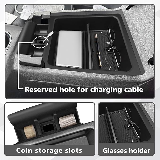 Muslogy Center Console Organizer Compatible with 2023-2025 2026 Chevy Colorado/GMC Canyon Accessories, Interior Storage Box Coin Container Armrest Secondary Tray Fit with OEM Tray (Black)