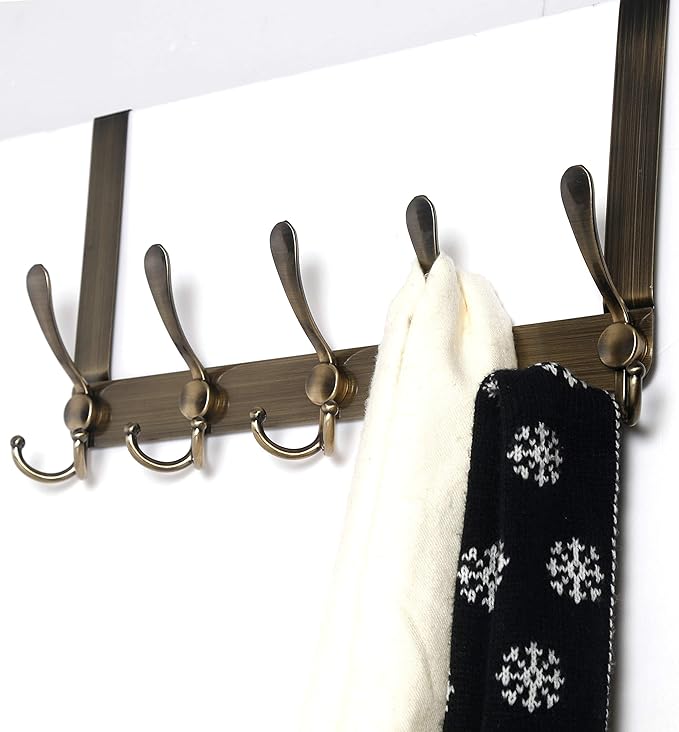 Dseap Over The Door Hook Hanger - Fits 1 3/8" to 1 3/4" Standard Doors | 5 Tri Hooks Heavy Duty Towel/Coat Rack | Door Organi