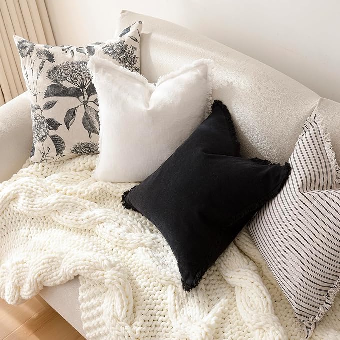 Foindtower Set of 2 Decorative Linen Fringe Throw Pillow Covers Cozy Farmhouse Boho Cushion Cover with Tassels Soft Accent Pi