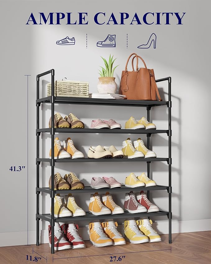 Kitsure Shoe Rack - 5-Tier Shoe Organizer, Shoe Rack for Closet, Entryway, Bedroom, Easy- Assembly Storage Shelf with Side Ha