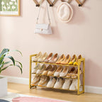 FAVOOSTY 3-Tier Expandable Shoe Rack, Adjustable Shoe Shelf Storage Organizer Space Saving Metal Free Standing Shoe Rack for 