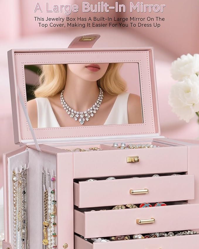 AKOZLIN 360° Rotating Jewelry Box 6-Tier Organizer Functional Jewelry Storage Case for Women Girls Ring Necklace Earring Brac