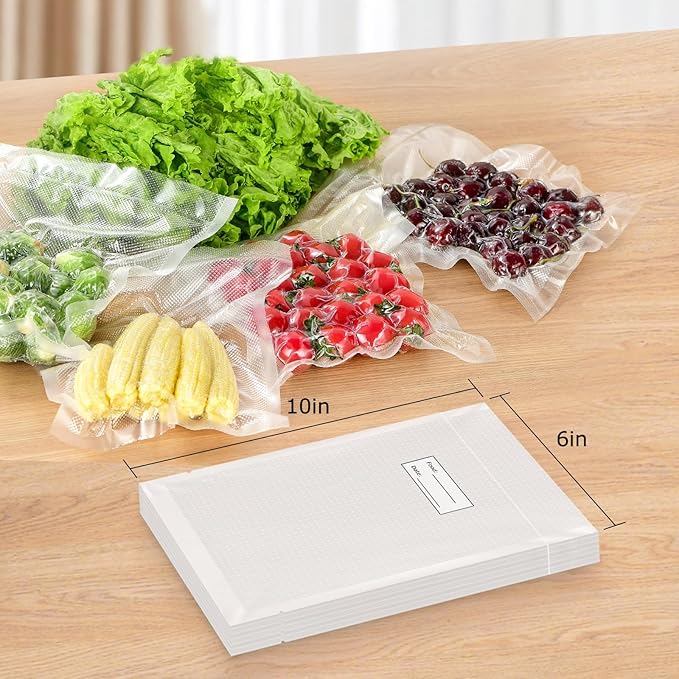 FRESKO Vacuum Sealer Bags Pint Size 100 Pack 6"x10", Seal a Meal Vac Sealers, Sous Vide Vacuum Safe, BPA Free, Heavy Duty Com