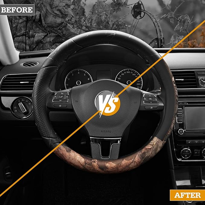 Mossy Oak Full Camo Steering Wheel Cover - Made from Premium Leather, Universal Fit for 14 1/2 to 15 inches - Official Licens