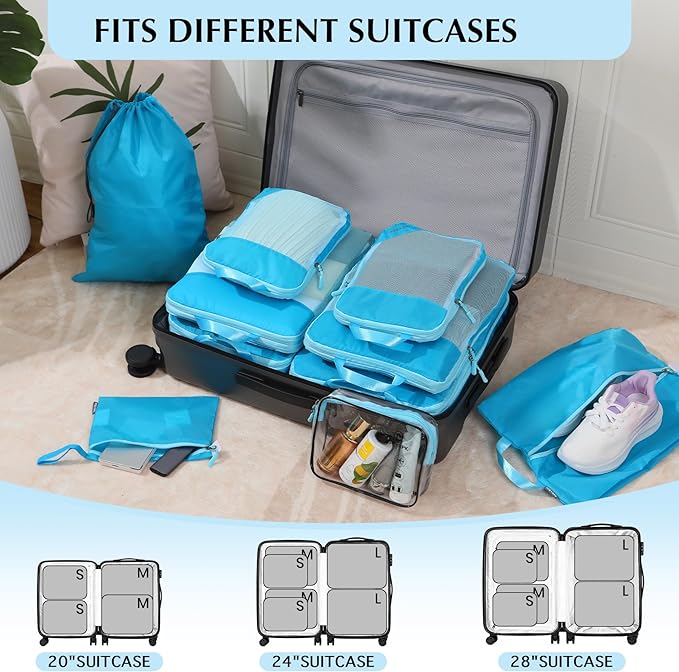 PFEYRPK Lightweight Compression Packing Cubes for Suitcases, Compressible Expandable Travel Packing Organizer with Clear Toil