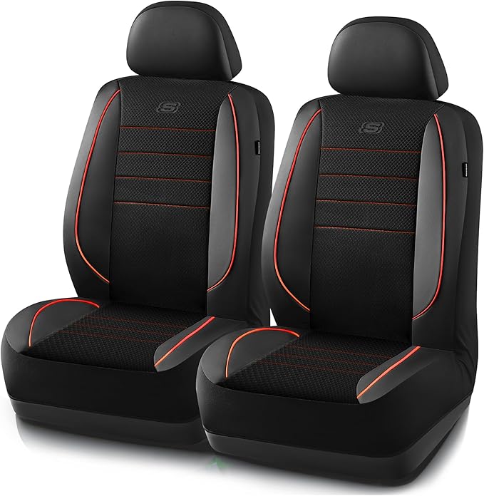 Skechers Air-Cooled Memory Foam Seat Covers,Mesh Thick Car Seat Covers,Piping Leather Car Seat Covers Front Seats,Airbag Comp