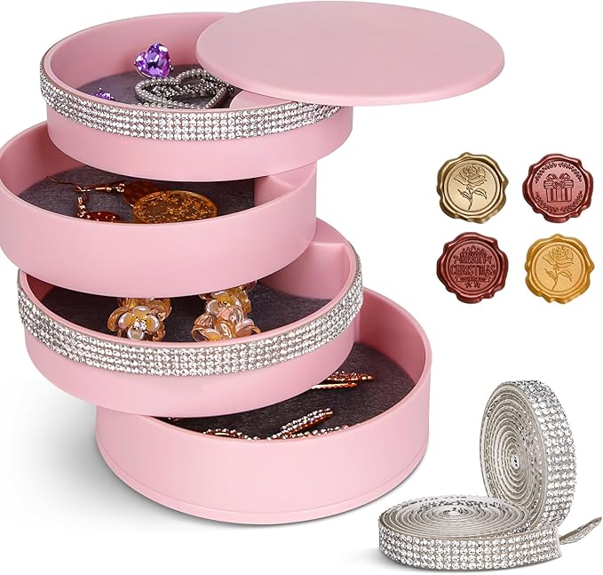 CONBOLA Jewelry Holder Organizer, Christmas Gifts Ideas for Women, Small Jewelry Storage Box Earring Holder, 5-Layer Rotating