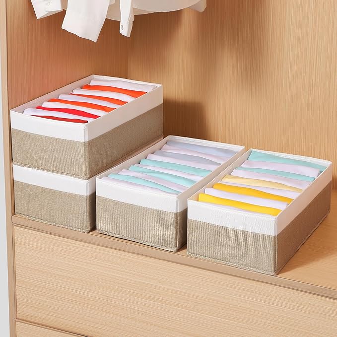 4 Packs T-shirt Drawer Organizers for Clothing,10 Grids Compartment Wardrobe Storage Box, Clothes Organizer for Folded Clothe