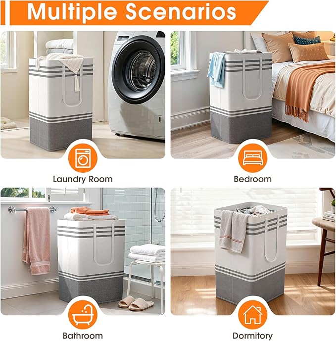 3 Pack Large Laundry Baskets, Laundry Hampers, Freestanding Waterproof Collapsible Clothes Bag with Extended & Reinforced Han