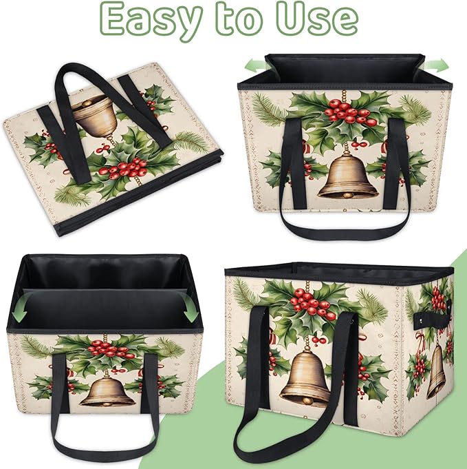 Reusable Grocery Bags Heavy Duty Shopping Bags Foldable Large Tote Bags with Long Handles & Hard Bottom