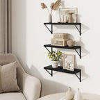 Floating Bookshelf with Brackets, Black Floating Shelves, 16 inch Wall Shelves Set of 3, Particle Board Wooden Shelf for Kitc