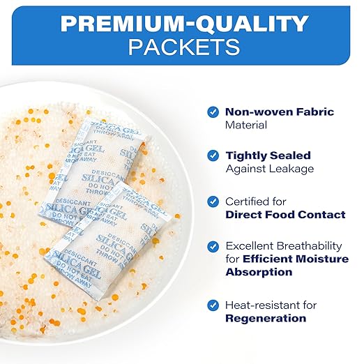 LotFancy Silica Gel Packets 10g 30 Pack, Color Indicating Rechargeable Desiccant Packs, Moisture Absorber for Electronics, Ca