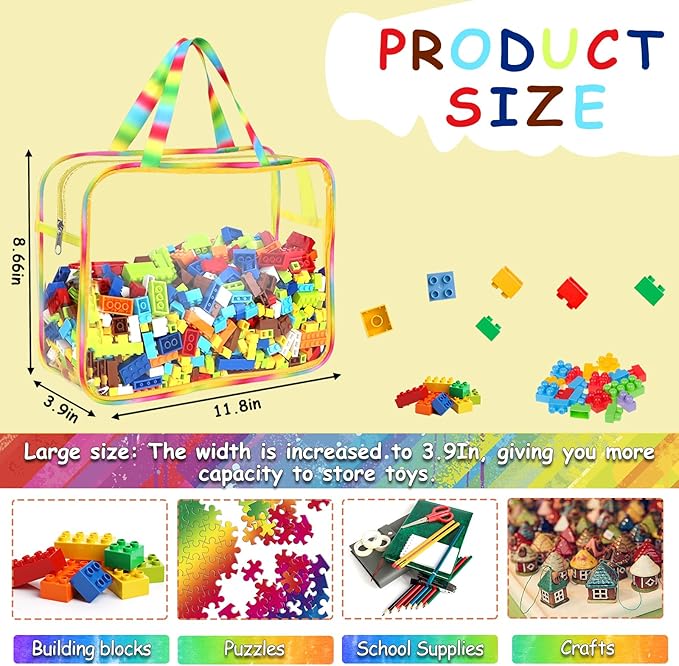 6 Packs Large Toy Storage Bags with Labels, Reusable Clear PVC Board Game Storage, Travel Waterproof Organizer Bags with Zipp