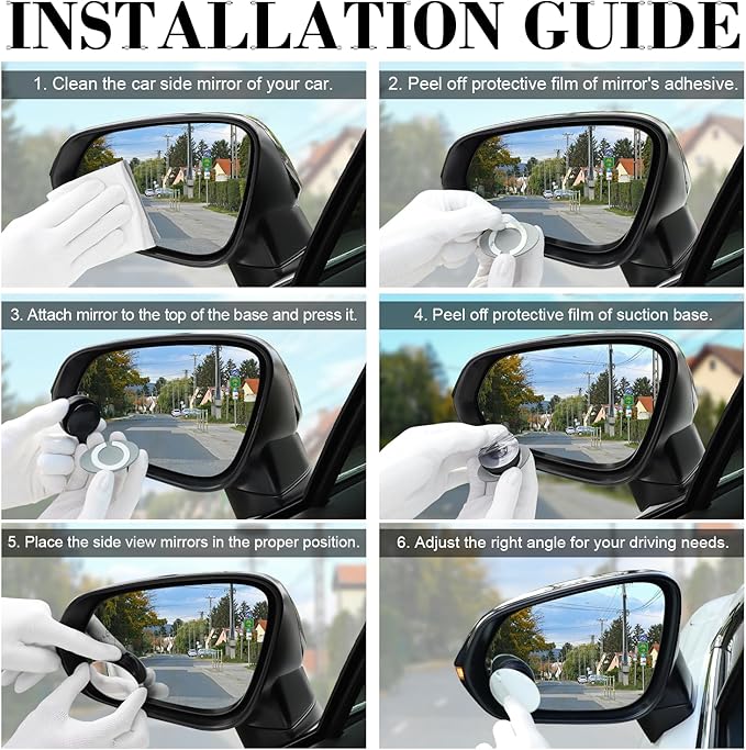 LivTee Blind Spot Car Mirror, Oval HD Glass Frameless Convex Side Mirror Blindspot, Reusable 360° Wide Angle Rear View Car Mirrors with Powerful Adjustable Suction Cup - Exterior Mirrors