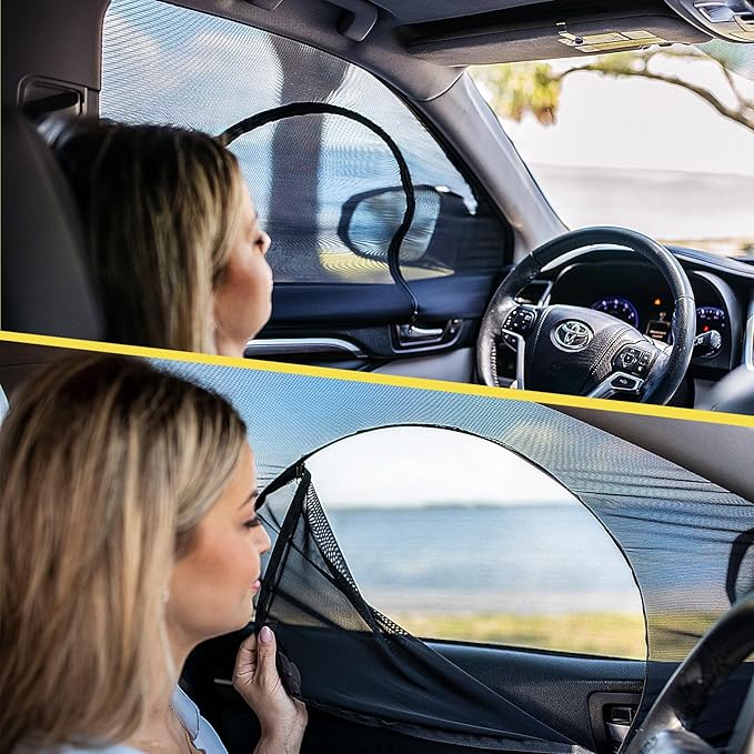 Bayan 2 Pack Car Side Window Screen Covers for Camping Car Side Window Sun Shade Driver Side Window Bug Screen-Fit Sedans and Compact SUVs Like Toyota Highlander SUV, CRV, RAV4