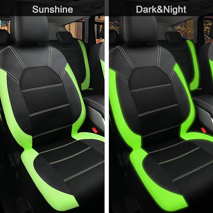 CAR PASS Luminous Green Leather seat Covers Universal Sport car seat Cover, 5mm Composite Sponge Inside, Airbag Compatible fi