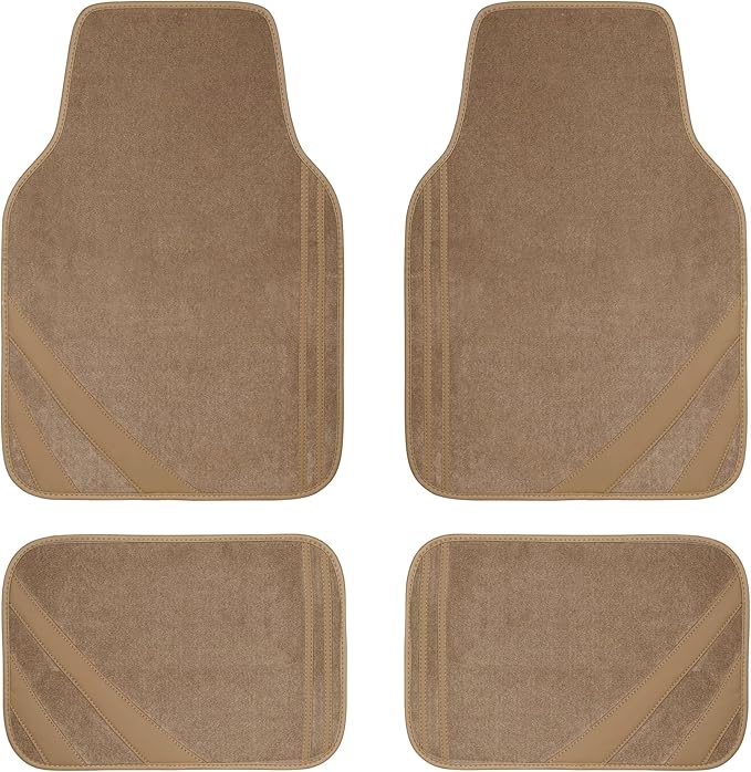 CAR PASS Beige Car Floor Mats, Edge Leather Waterproof Car Mats with Double Stitch Line and Anti-Slip Backing Design, Fit 95%