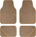 CAR PASS Beige Car Floor Mats, Edge Leather Waterproof Car Mats with Double Stitch Line and Anti-Slip Backing Design, Fit 95%