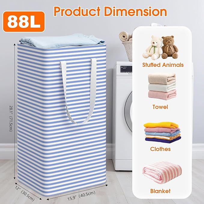 3 Pack Large Laundry Basket,Waterproof & Freestanding Laundry Hamper,Collapsible Clothes Hampers with Easy Carry Long & Reinf