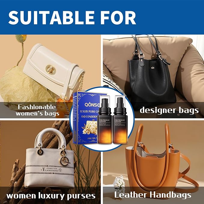 Leather Purse Cleaner & Conditioner Kit – Non-Darkening Leather Care for Handbags, Wallets & Designer Bags – Cleans, Restores