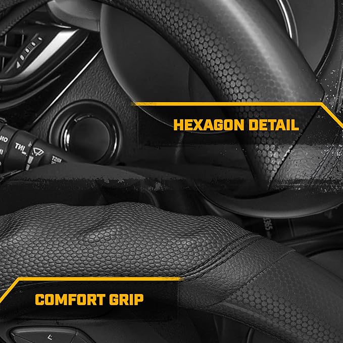 Cat® HexSport Black Carbon Fiber Steering Wheel Cover, Durable and Comfortable with Advanced Grip, Car Steering Wheel Cover for Auto Truck Van SUV - Standard 14.5" - 15 Inches
