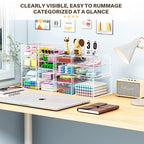 Makeup Organizer Storage with 16 Drawers, 4 Pcs Desktop Office Supplies, Desk Organizers, Clear Accessories, Dustproof Storag