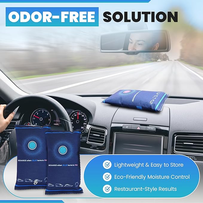 Quebec 2 x 350g Car Dehumidifier Bag | Moisture & Damp Absorber for Windscreens & Interior | 100% Leakproof, Reusable
