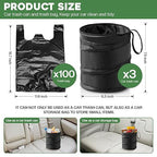 3 Pack Car Trash Can With 100 Bags - Mini Pop-up Garbage Can, Collapsible Waterproof Waste Basket, Portable Rubbish Bin for Automotive (2 Gallon, Black)